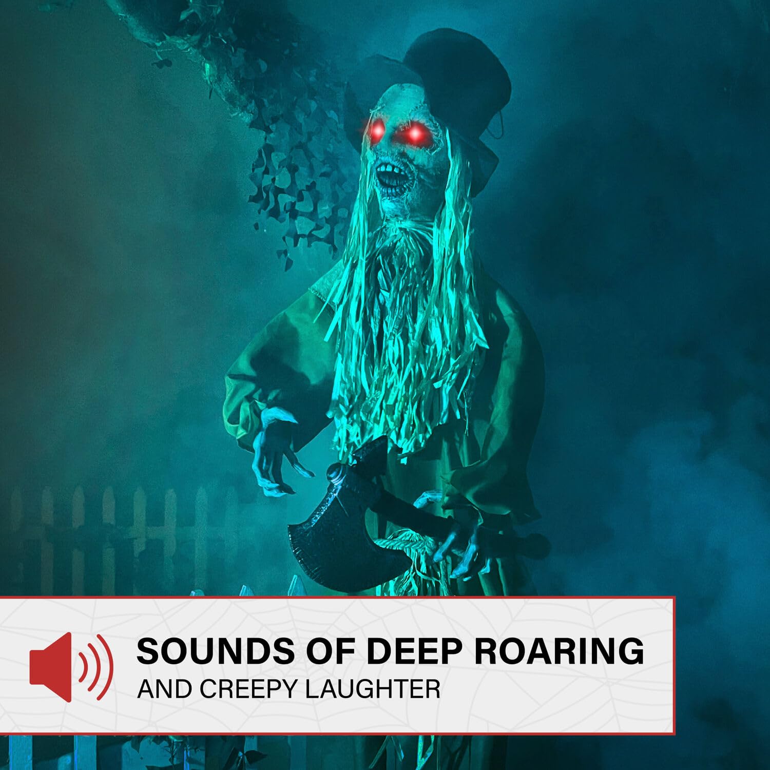 Haunted Hill Farm Lifesize Animatronic Scary Haunted Scarecrow with Touch Activated Lights and Sound, Battery-Operated Indoor or
